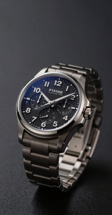 Luxury product photography of a high-end watch, dramatic lighting, minimalist background in #1A1A1A, sharp focus, cinematic texture.