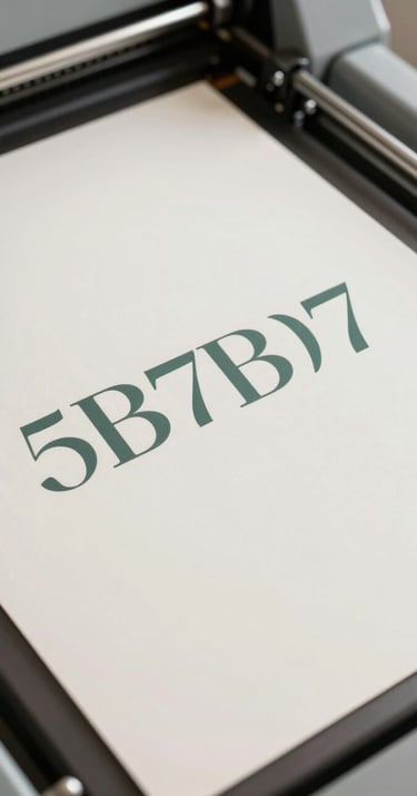 A high-angle shot of a minimalist editorial layout on a printing press, showing refined typography on heavy cream paper with hints of #5B7B71 ink. The lighting is crisp and professional, emphasizing paper texture.