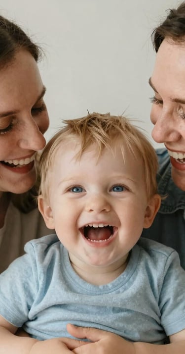 A happy family poses for a group portrait.