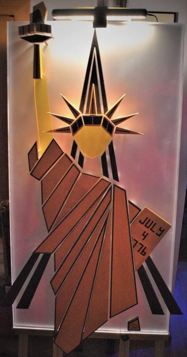 LADY LIBERTY night-light pic-art on clear plexi-white back-richWOODart.com-28"x49"-31 lbs.