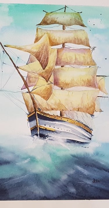 a picture of a ship in the ocean