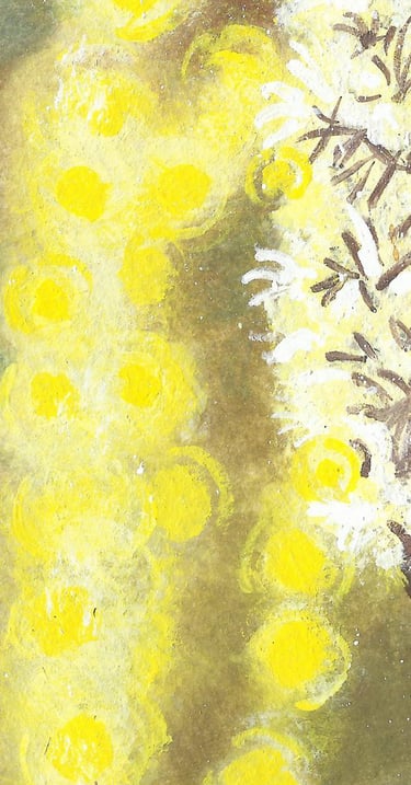 a painting of a flower with a yellow background