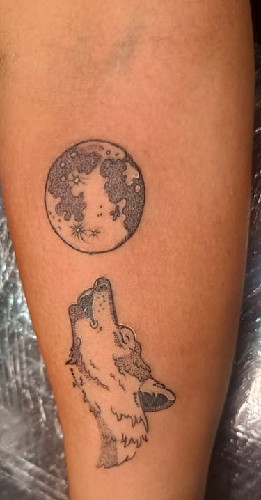 Semicolon Tattoo with wolf and moon