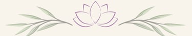 Elegant purple lotus flower outline flanked by green willow leaf branches on a cream background.