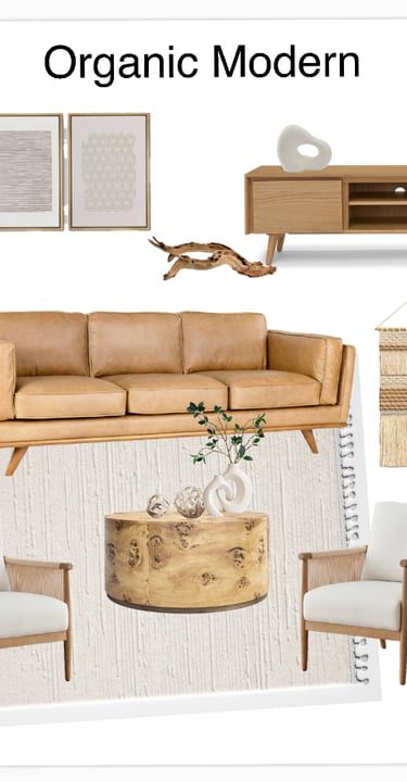 Premade mood board organic interior design, affordable interior design, modern design