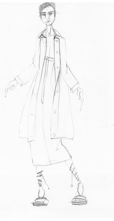 a drawing of a man in a coat and shoes