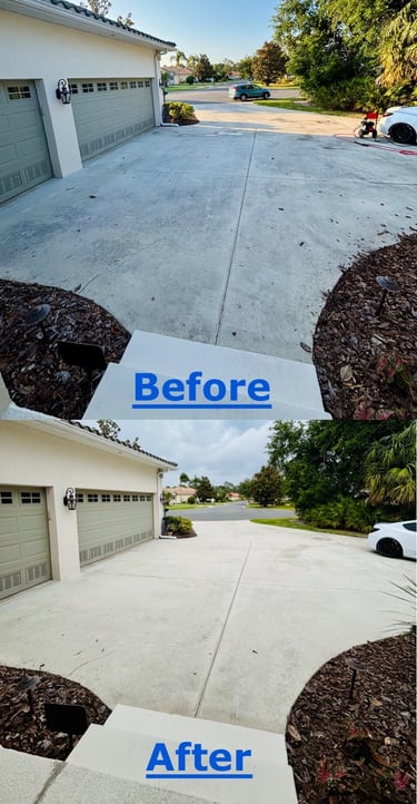 Before and after driveway pressure washing cleaning 