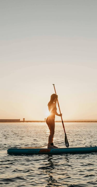 a woman in a bikinisuit paddles on a paddleboard, Morro do São Paulo, Brazil