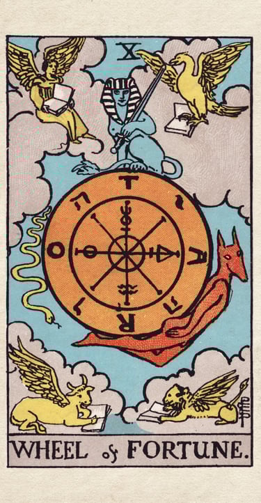 Wheel of Fortune: Signifies cycles, destiny, and unexpected turns.