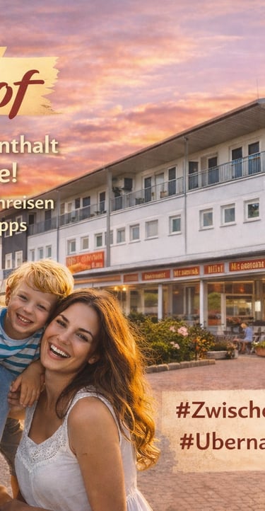 A happy family smiling in front of the family-friendly Hotel Thannhof, an ideal stopover for travelers.