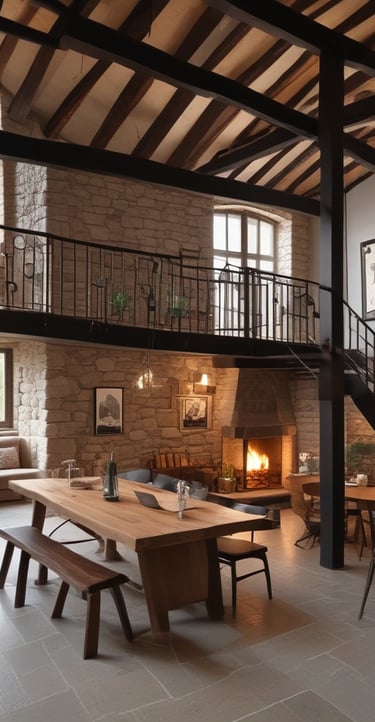 Open space loft living room with comfortable seating and city views.