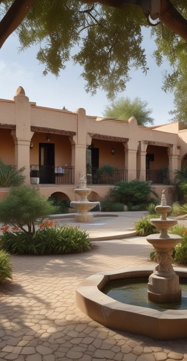 A beautiful garden area surrounding the hotel.