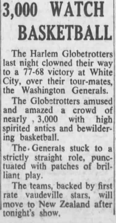 They 1959 Sydney Herald arile about basketball and the Harlem Globetrotters
