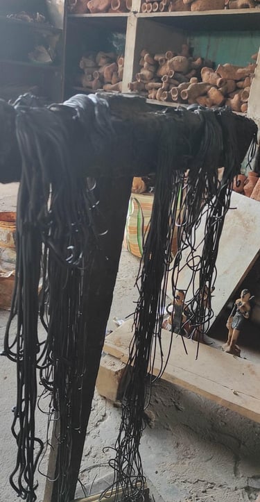 Thin wax threads used in Bastar for making intricate brass artwork through the lost-wax casting process.