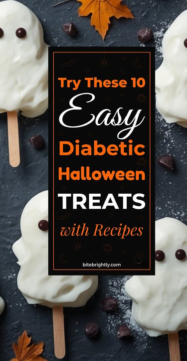 White chocolate ghost pops on sticks with chocolate chips, perfect for easy diabetic Halloween treats.