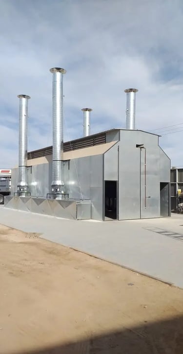 Sistema de ventilación industrial con cuatro tiros de extracción al exterior.