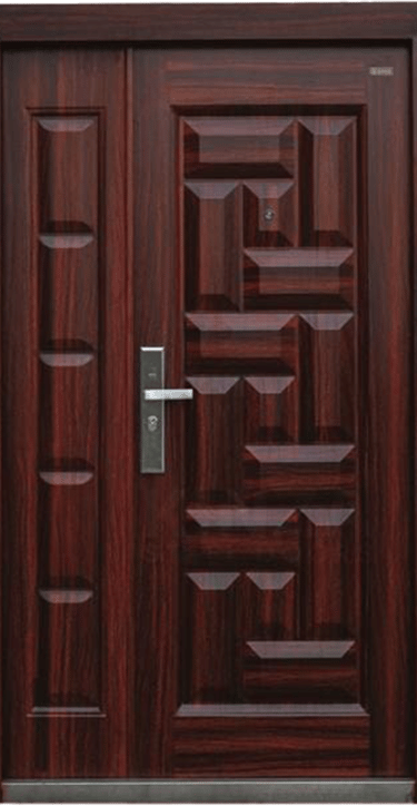 a wood finished Steel door with a door handle WPC 