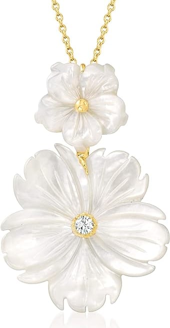 Prom Mother-Of-Pearl White Topaz Removable Flower Necklace Gold Over Sterling
