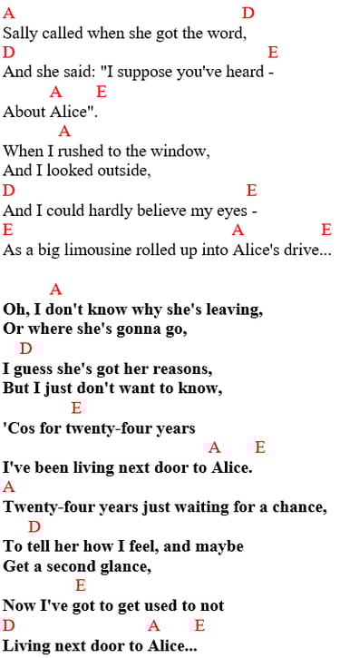Smokie - Living next door to Alice / chords and lyrics