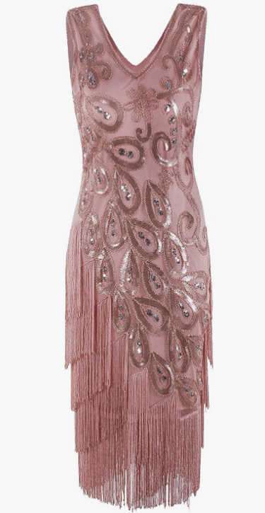 VIJIV Women's Vintage 1920s Style Peacock Sequin Roaring 20s Gatsby Party Flapper Dress Champagne
