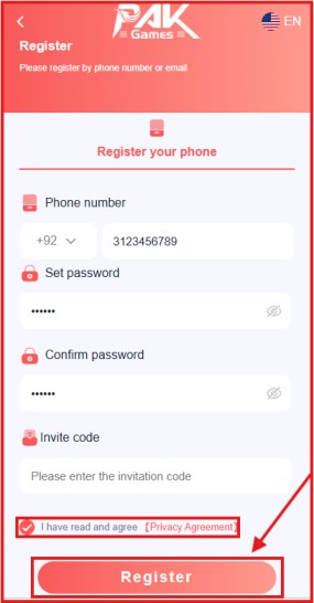 Pakgames register