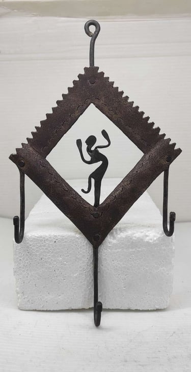 "Handcrafted tribal-style key hanger for wall–front view-Prepared for export"