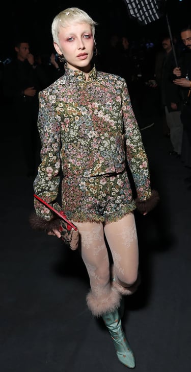 Emma Chamberlain at Paris Fashion Week 2026 in floral outfit.