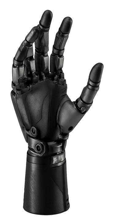 Photograph of a high-tech robotic prosthetic hand cutout.