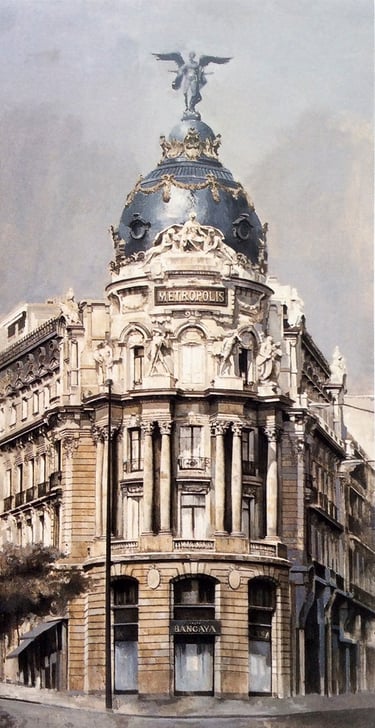 edificio Metrópolis en Gran Via de Madrid, cuadro por Miguel Vivo