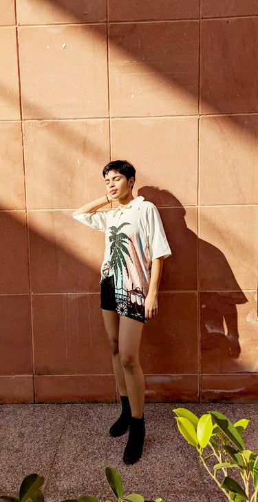 Tropical palm leaf print on modal silk for resort wear
