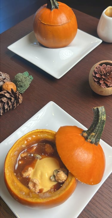 pumpkin sundae served on the shell