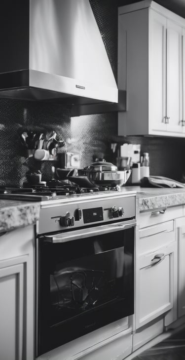 a kitchen with a stove top oven and a stove top oven