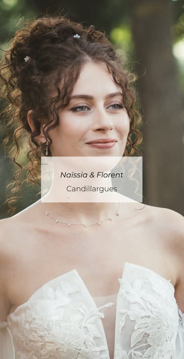 Mariage Naissia & Florent, portrait de mariée en lumière naturelle, Candillargues
