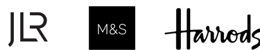 LOgos of JLR M&S and Harrods