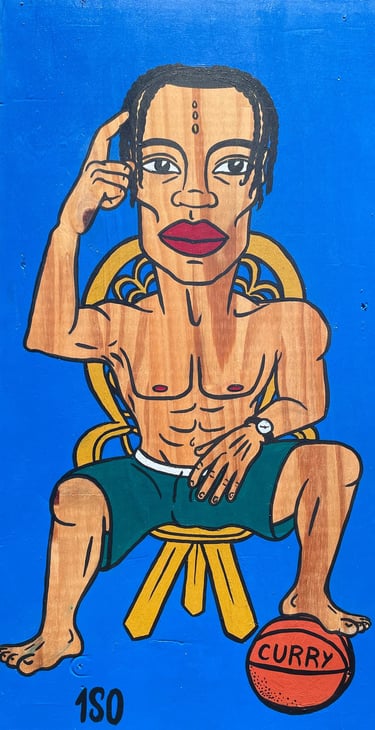 Peinture acrylique sur bois de récupération - Caricature pour cadeau d'anniversaire d'un basketteur