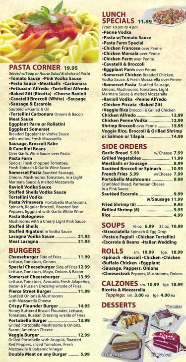 Somerset Pizza Italian food restaurant BYOB