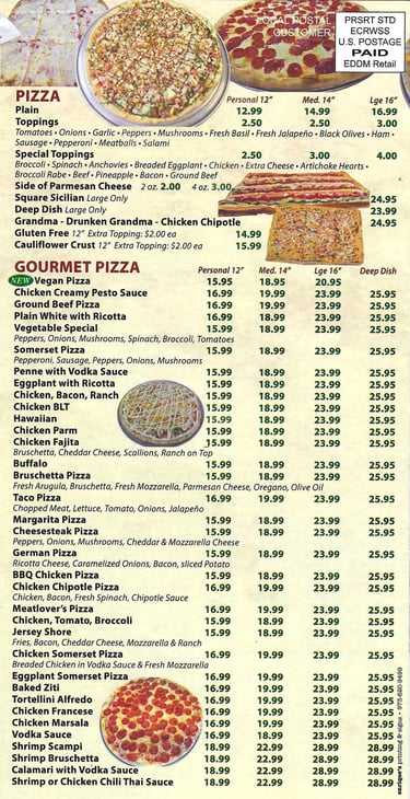 Somerset Pizza Italian food restaurant BYOB