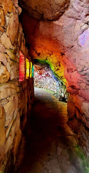 Lookout Mtn, GA - Rock City's magical Rainbow Hall is brilliantly lit up in color