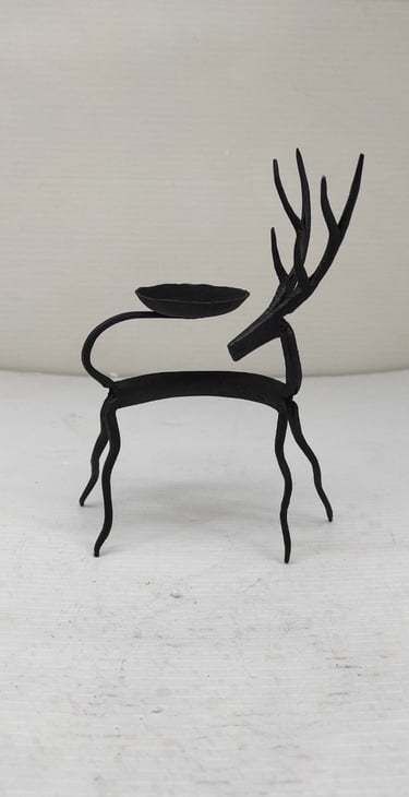 "Forged iron deer figure with oil lamp – handmade Bastar craft-for overseas markets"