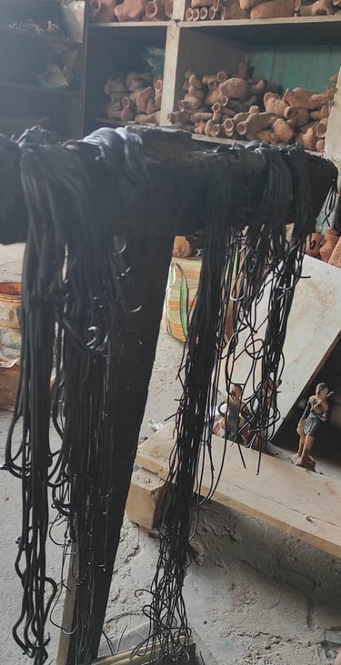 Thin wax threads used in Bastar for making intricate brass artwork through the lost-wax casting process.