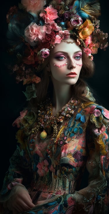 a woman with a flower crown on her head