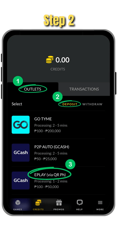 step 2 of depositing funds in go perya on mobile screen