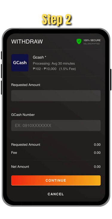 step 2 of withdrawing funds in go perya on mobile screen