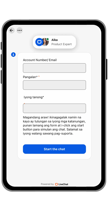 go perya live chat support on mobile screen
