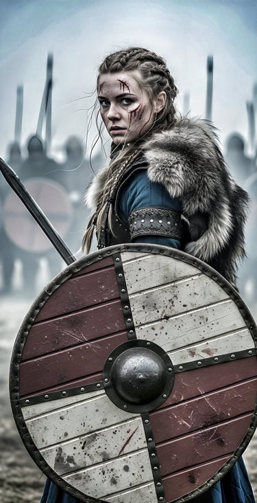 Shield maiden preparing to charge into enemies