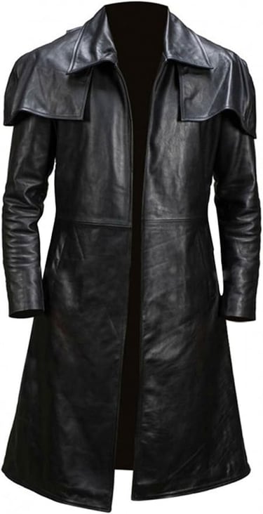 Goth Cowboy Suede Leather Trench Coat Mens Black Duster