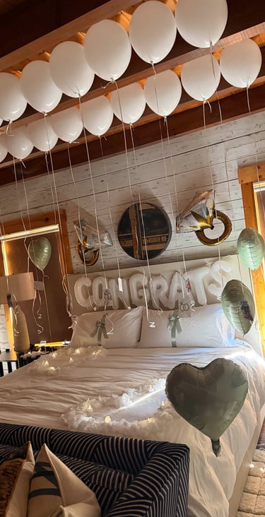 Proposal room decoration with balloons and rose petals in Savannah, GA. Hinesville, GA. Pooler, GA.