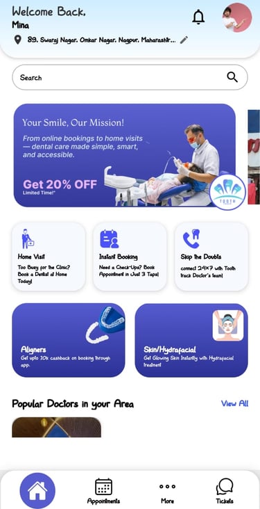 dental aligners app, home visit dentist. 24*7 dentist on call, hydrafacial treatment booking