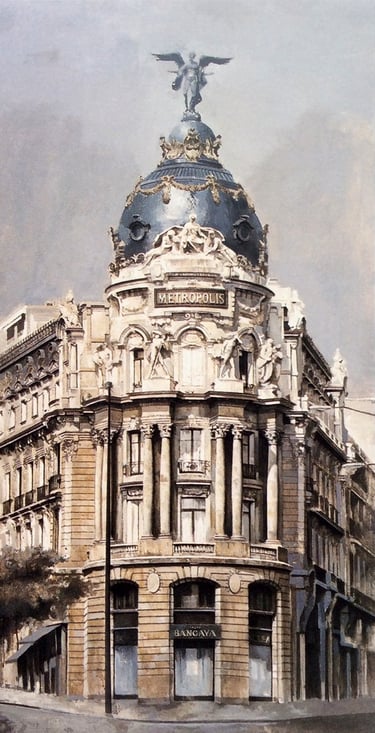 edificio Metrópolis en Gran Via de Madrid, cuadro por Miguel Vivo