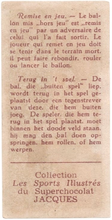 1934 Jacques Chocolat Les Sports Illustres Serie S Type 1 No 18 Basketball Card (back)